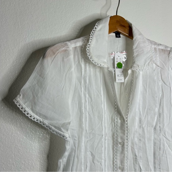 NWT J. Crew 100% Cotton Lightweight White Button Down Peter Pan Collar Top 2 - Picture 4 of 14